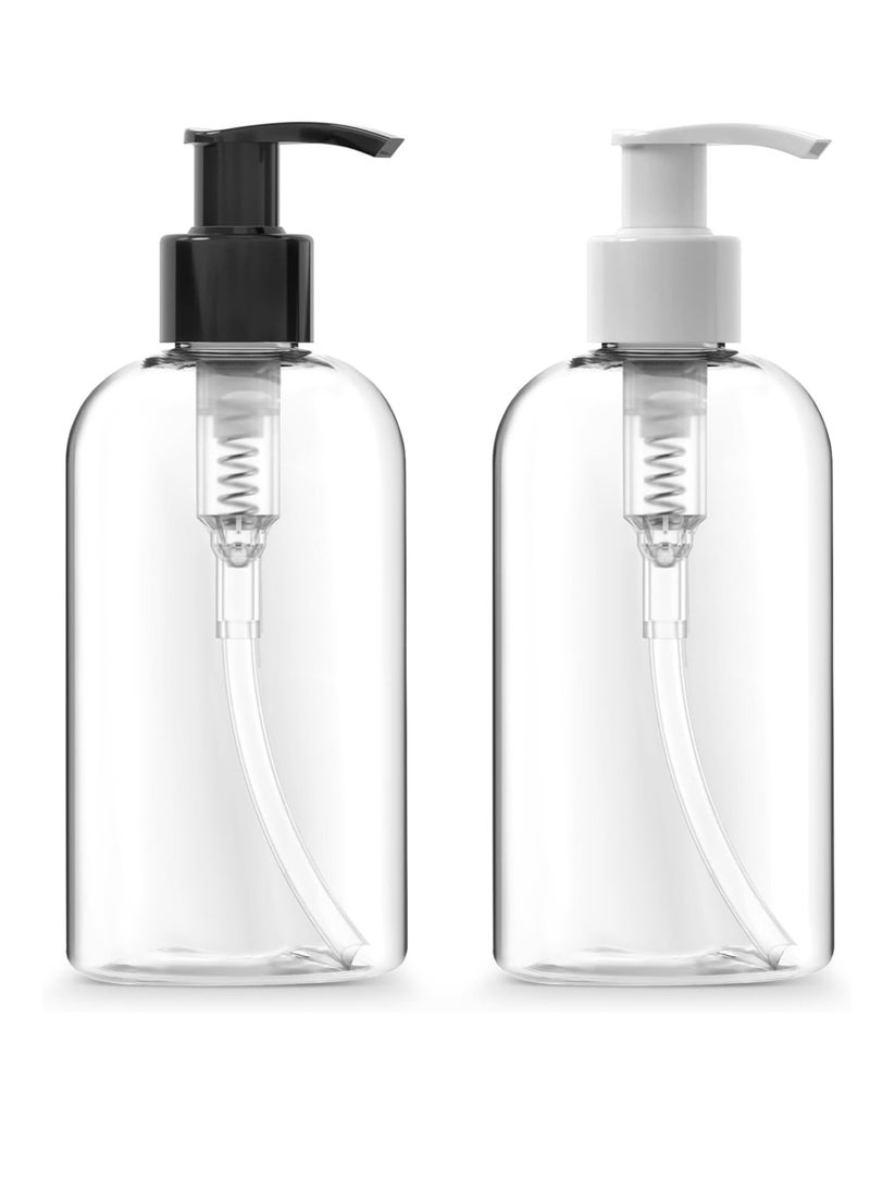 Bar5F Plastic Bottles with Pump Dispenser, 8 oz | Leak Proof, Empty, Clear Refillable, BPA Free for Body Wash, Moisturizer, Face Cream, Liquid Soap | Black & White Pumping Caps | Set of 2