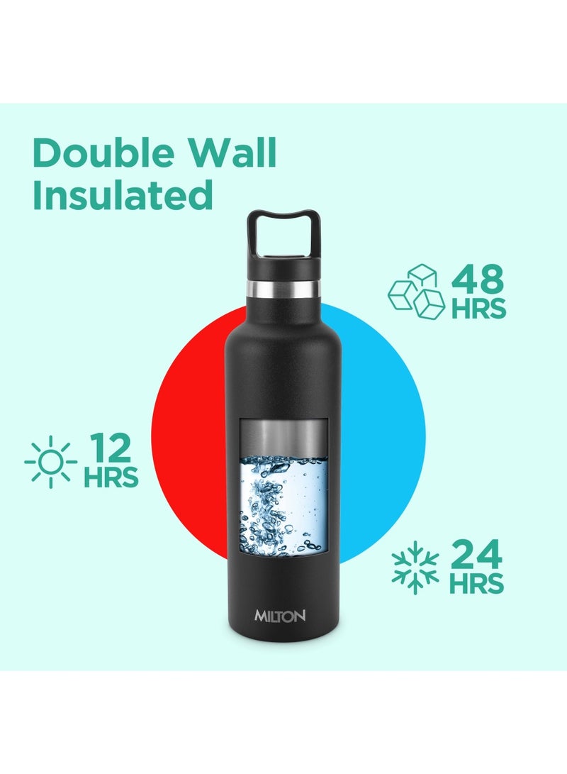 750ml Vacuum Insulated Water Bottle, Keeps Drinks 12 hours Hot & 24 hours cold, 18/8 Stainless Steel, Double-Walled Thermos Flask with Inner Copper Coating for Sports, Gym, Haruki Black