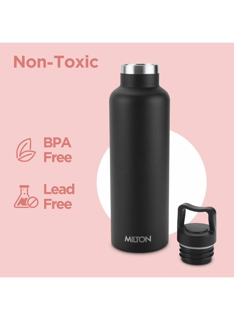 750ml Vacuum Insulated Water Bottle, Keeps Drinks 12 hours Hot & 24 hours cold, 18/8 Stainless Steel, Double-Walled Thermos Flask with Inner Copper Coating for Sports, Gym, Haruki Black