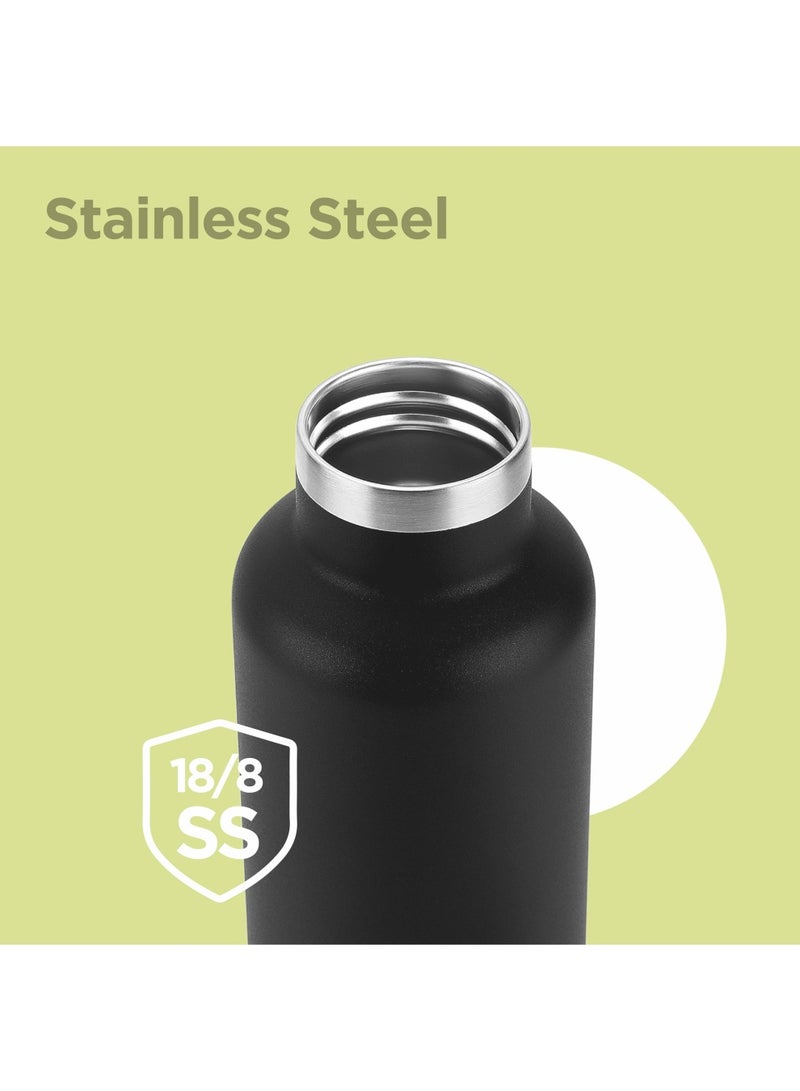 750ml Vacuum Insulated Water Bottle, Keeps Drinks 12 hours Hot & 24 hours cold, 18/8 Stainless Steel, Double-Walled Thermos Flask with Inner Copper Coating for Sports, Gym, Haruki Black