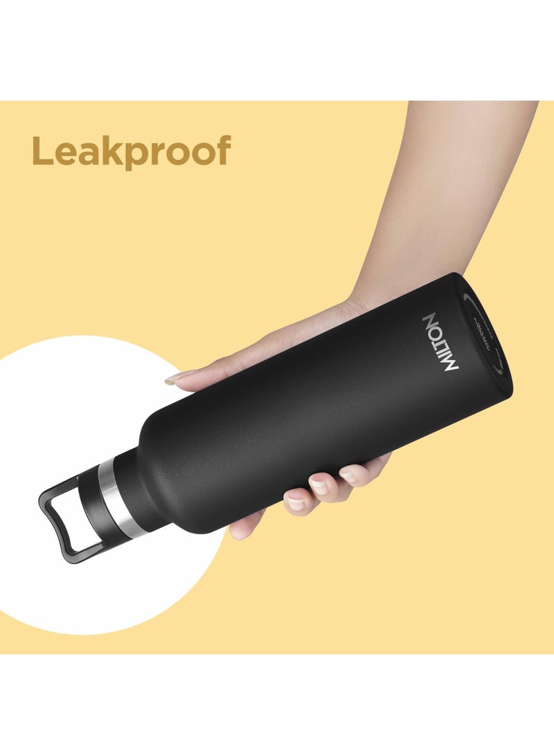 750ml Vacuum Insulated Water Bottle, Keeps Drinks 12 hours Hot & 24 hours cold, 18/8 Stainless Steel, Double-Walled Thermos Flask with Inner Copper Coating for Sports, Gym, Haruki Black