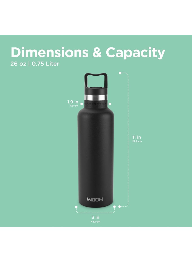 750ml Vacuum Insulated Water Bottle, Keeps Drinks 12 hours Hot & 24 hours cold, 18/8 Stainless Steel, Double-Walled Thermos Flask with Inner Copper Coating for Sports, Gym, Haruki Black