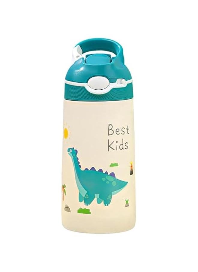 Kids Water Bottle with Straw Lid - Insulated Stainless Steel Water Bottle for Kids - Leak-proof kids insulated water bottle, 400ml, Dinosaur