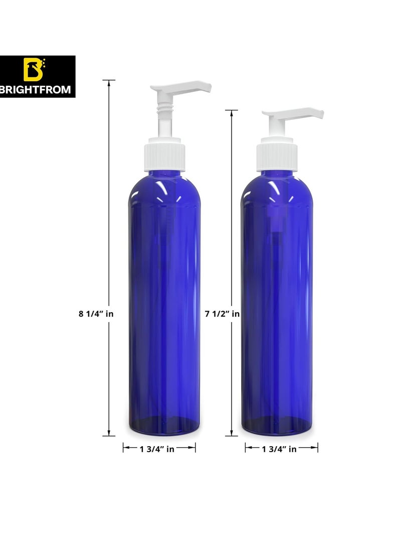 BRIGHTFROM Empty Lotion Pump Bottles, 8 Oz BPA-Free Refillable Plastic Containers, PETE1 Cobalt-Blue, Great for - Soap, Shampoo, Lotions, Liquid Body Soap, Creams and Massage Oil's (Pack of 3)