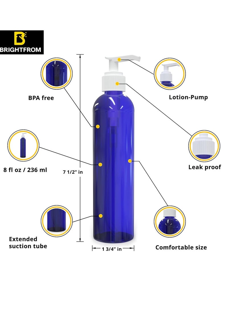 BRIGHTFROM Empty Lotion Pump Bottles, 8 Oz BPA-Free Refillable Plastic Containers, PETE1 Cobalt-Blue, Great for - Soap, Shampoo, Lotions, Liquid Body Soap, Creams and Massage Oil's (Pack of 3)