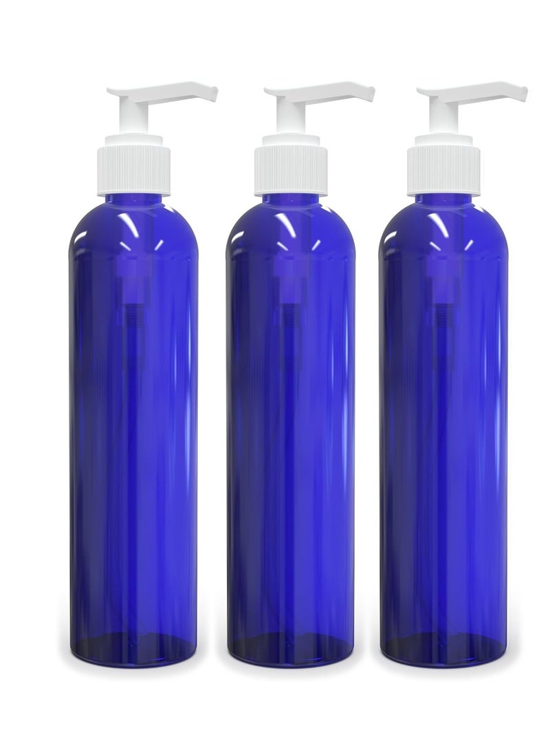 BRIGHTFROM Empty Lotion Pump Bottles, 8 Oz BPA-Free Refillable Plastic Containers, PETE1 Cobalt-Blue, Great for - Soap, Shampoo, Lotions, Liquid Body Soap, Creams and Massage Oil's (Pack of 3)