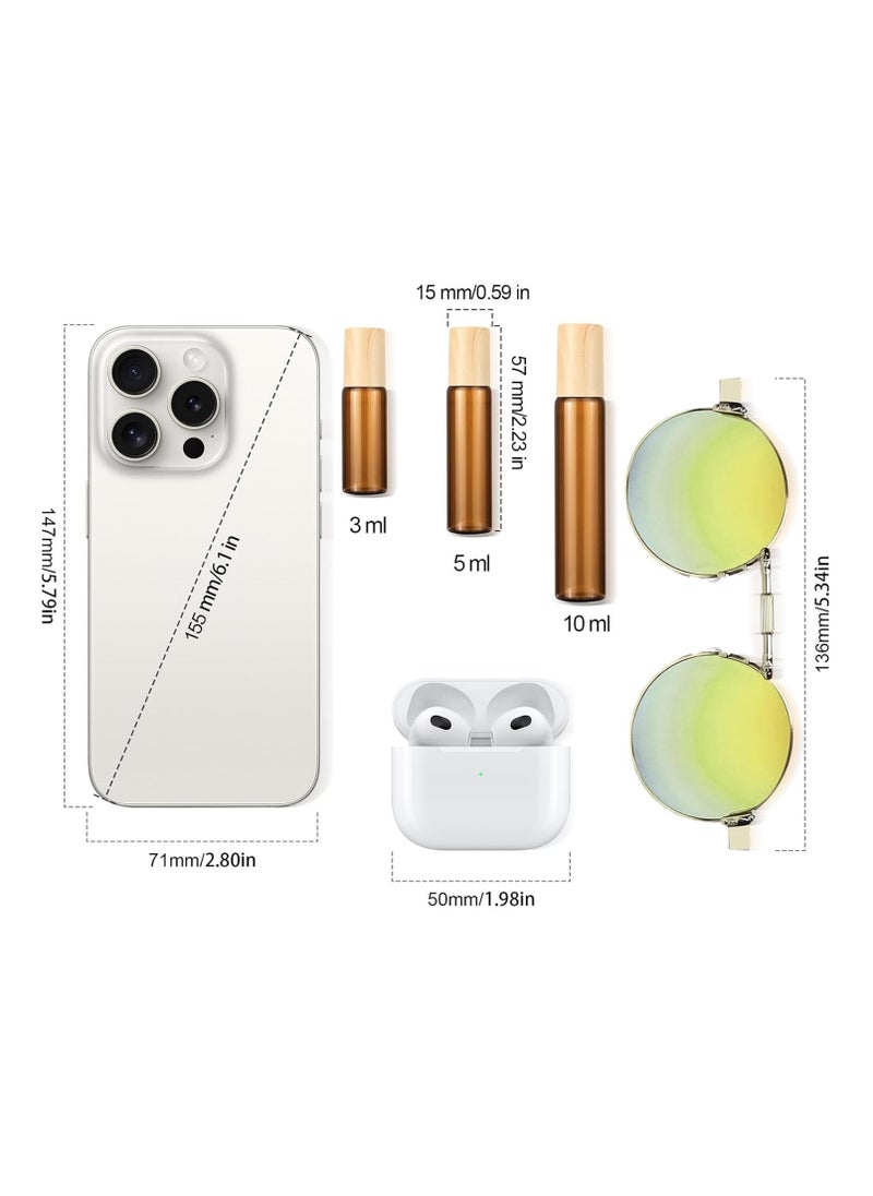 5ml Mini Essential Oils Roller Bottles for Oils, 8-Pack 0.16 oz Tiny Amber Glass Roll-on Bottles for Essential Oils, Empty Eye Rollerball Bottle with Roller Ball for Perfumes, Lip Balms and Travel