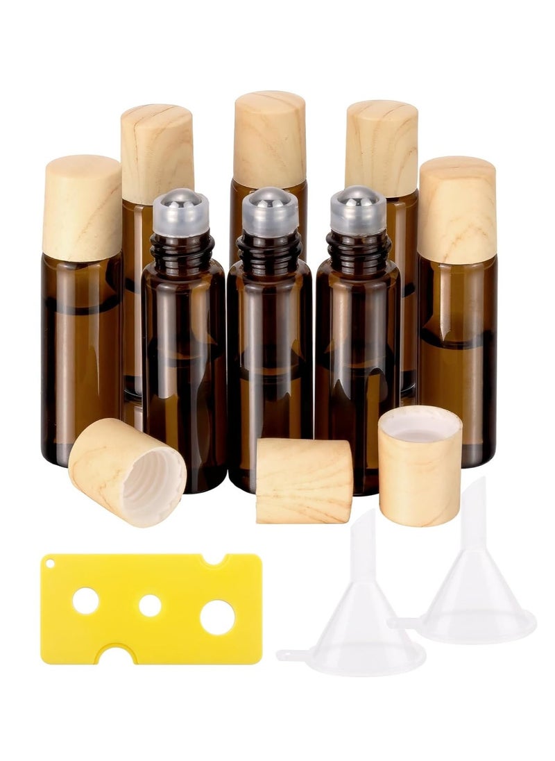 5ml Mini Essential Oils Roller Bottles for Oils, 8-Pack 0.16 oz Tiny Amber Glass Roll-on Bottles for Essential Oils, Empty Eye Rollerball Bottle with Roller Ball for Perfumes, Lip Balms and Travel