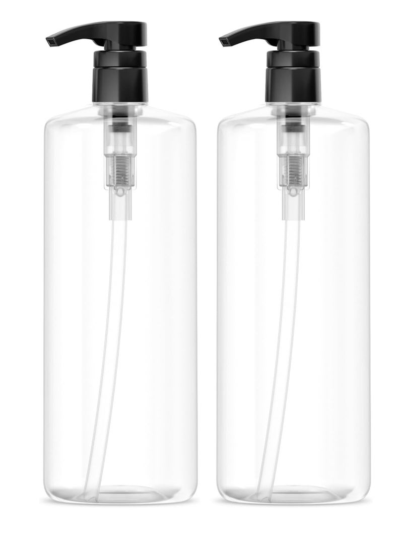 Bar5F Empty Shampoo Bottles with Pumps (2-Pack 32oz/1Liter/Large) BPA-Free PETE1 Plastic Bottle Crystal-Clear