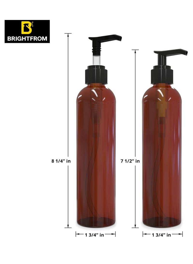 BRIGHTFROM Lotion Pump Bottles, Empty 8 OZ, BPA-Free Refillable Plastic Containers, Amber with Black Dispenser for - Soap, Shampoo, Lotions, Liquid Body Soap, Creams and Massage Oil (3 PACK)