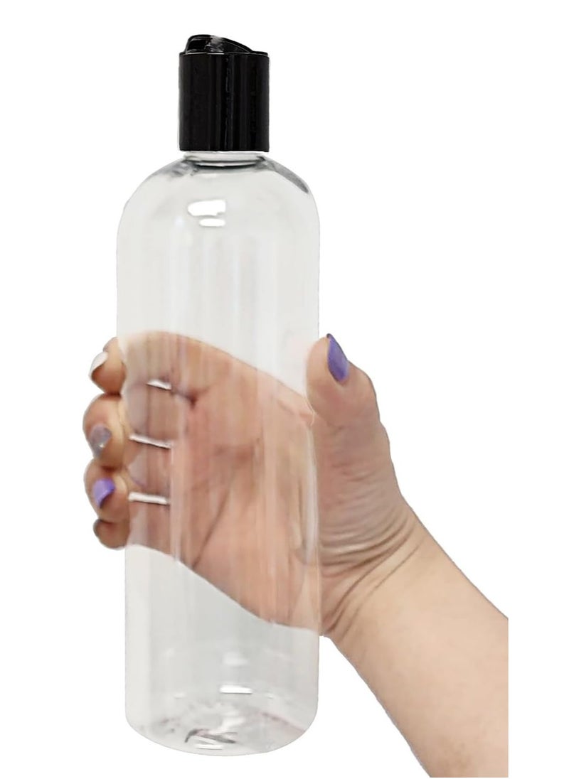 ljdeals 16 oz Clear Plastic Empty Bottles with Black Disc Top Caps, Squeezable Refillable Containers for Shampoo, Lotions, Cream and More Pack of 2, BPA Free, Made in USA