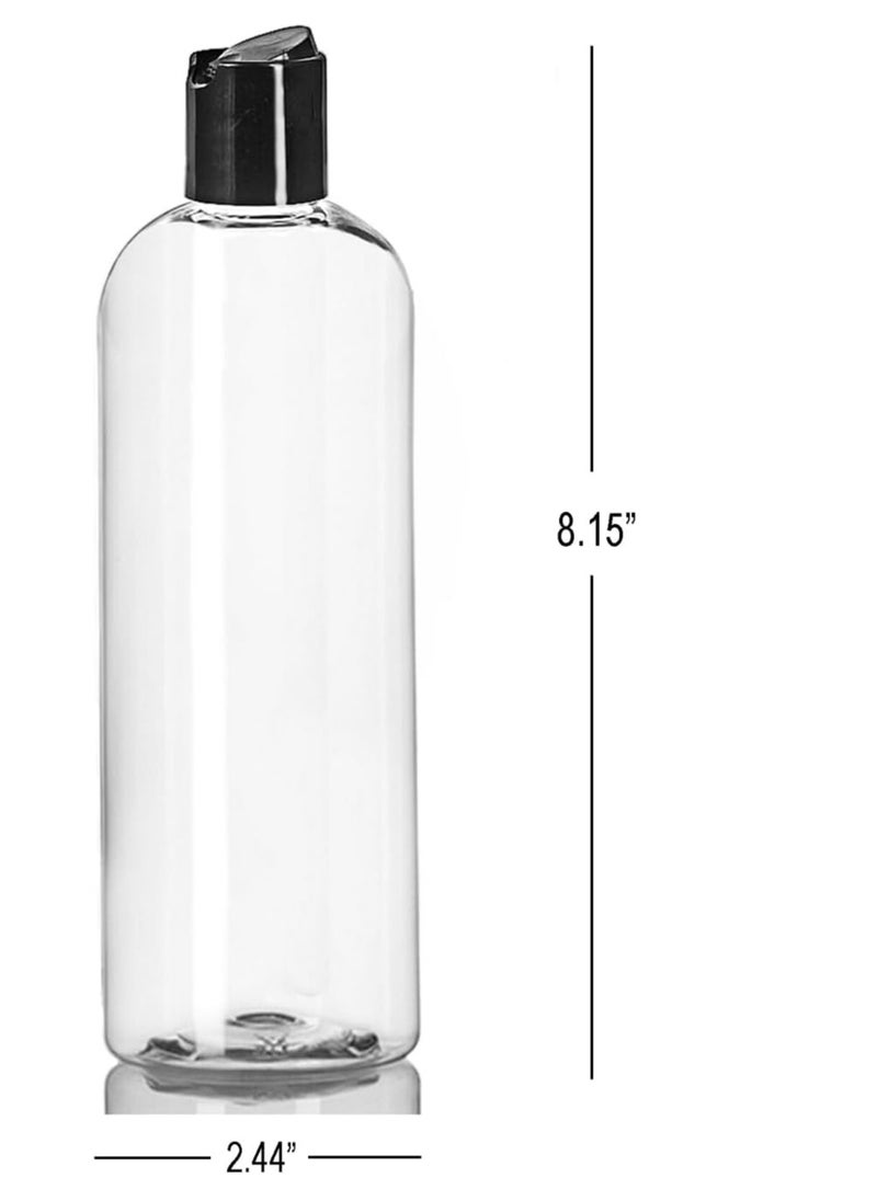 ljdeals 16 oz Clear Plastic Empty Bottles with Black Disc Top Caps, Squeezable Refillable Containers for Shampoo, Lotions, Cream and More Pack of 2, BPA Free, Made in USA