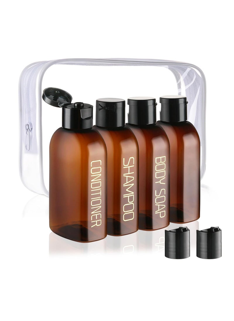 Cosywell Travel Bottles for Toiletries 4pcs 3.4oz Travel Shampoo and Conditioner Bottles TSA Approved Travel Size Containers Leak Proof Small Plastic Squeeze Bottles with Flip Cap