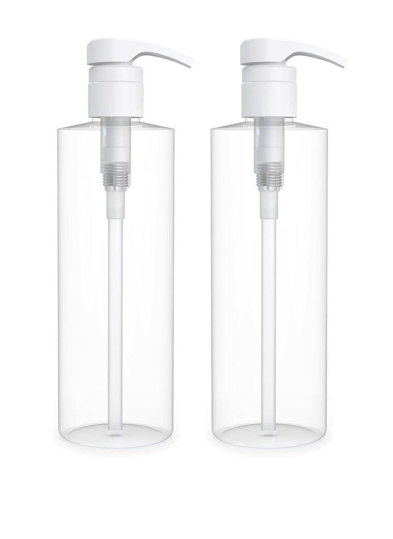 BRIGHTFROM Empty Lotion Pump Bottles 16 OZ, BPA-Free Refillable Containers, Plastic PET, Great for - Soap, Shampoo, Lotions, Liquid Body Soap, Creams and Massage Oil's, 2 Pack (White Pump)