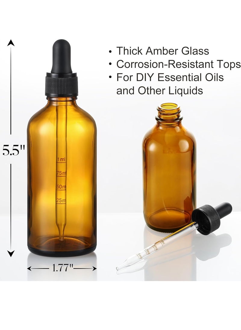 4 Pack, 100ml Dropper Bottles with 2pcs Glass Pipettes(1ml) - Essential Oils Bottles for Health, Personal Care & Beauty - 3.4oz Thick Dark Amber Glass Tincture Bottles with Eye Droppers, Leakproof