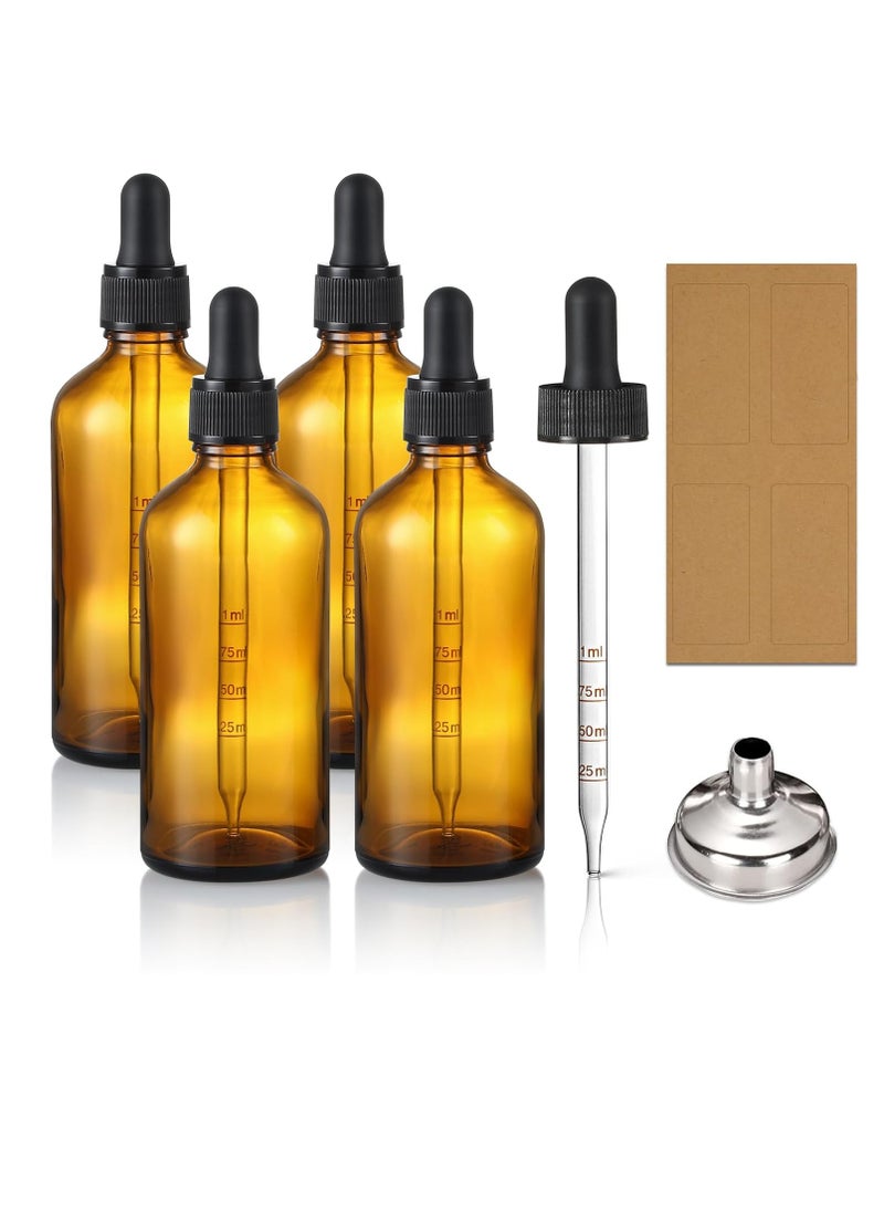 4 Pack, 100ml Dropper Bottles with 2pcs Glass Pipettes(1ml) - Essential Oils Bottles for Health, Personal Care & Beauty - 3.4oz Thick Dark Amber Glass Tincture Bottles with Eye Droppers, Leakproof