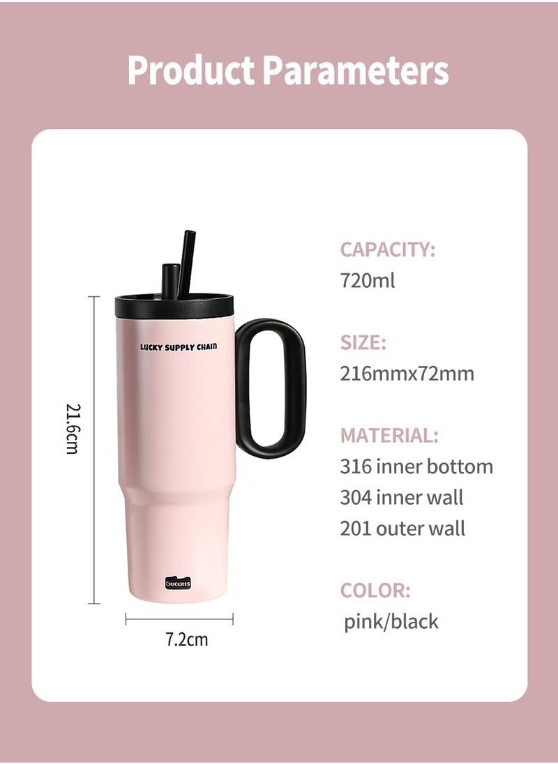720ml Stainless Steel Vacuum Flask - Leak-Proof Lid with Straw | Keeps Drinks Hot & Cold for Hours | Perfect for Coffee, Tea, Smoothies | Ideal for Travel, Car, Office & Home Use