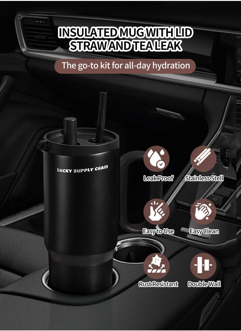 Stainless Steel Vacuum Insulated Mug with Lid Straw and Tea Leak, Large Capacity, Suitable for Water, Iced Tea or Coffee, Green Tea, Smoothies, etc., Keeps Heat and Cold, Suitable for Business Travel, Car Driving, Home as well as Office Use (720ml)
