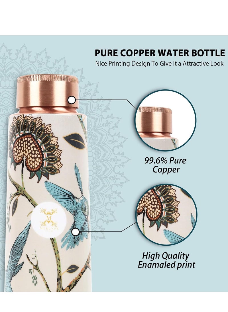 MERCAPE® Pure Copper Water Bottle 900 ml with Glass Set Best Tamba in Printed Design (900 ml 2x 300 ml)
