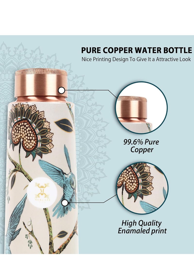 MERCAPE® Pure Copper Water Bottle 900 ml with Glass Set Best Tamba in Printed Design (900 ml 2x 300 ml)
