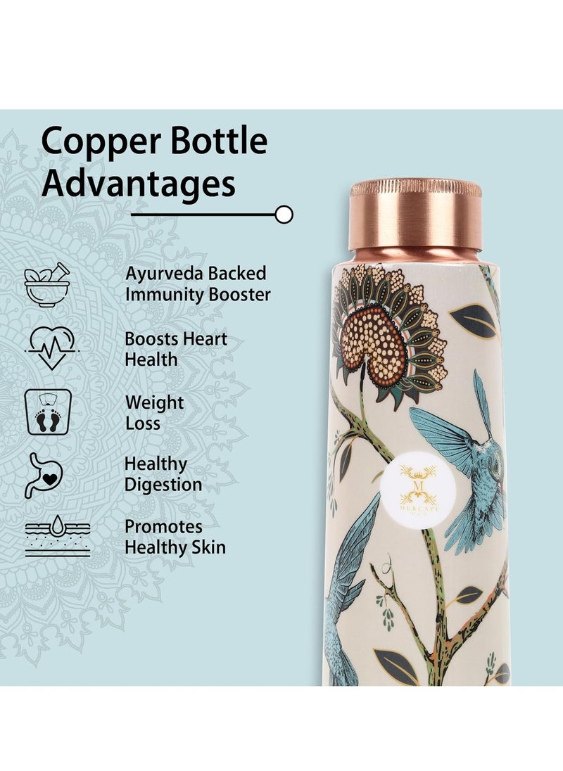 MERCAPE® Pure Copper Water Bottle 900 ml with Glass Set Best Tamba in Printed Design (900 ml 2x 300 ml)