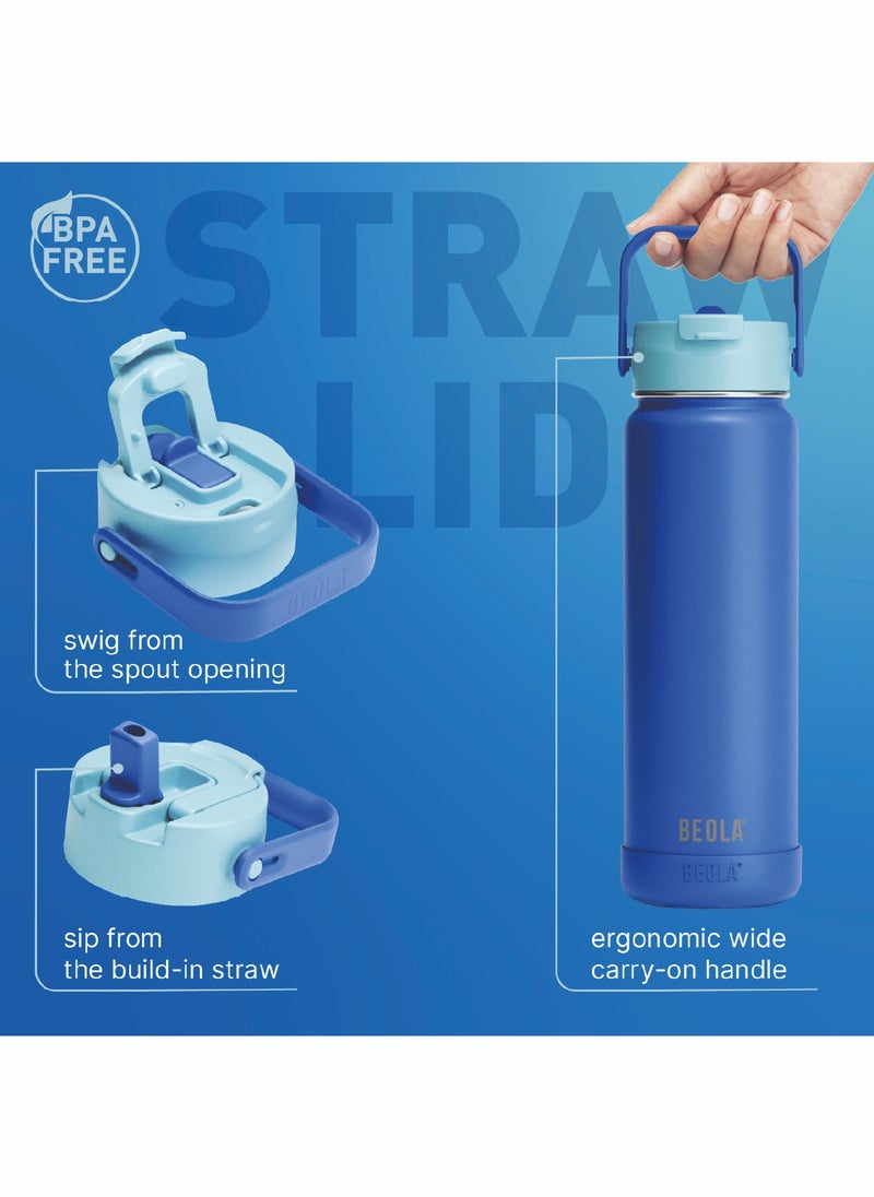 750ml Vacuum Insulated Water Bottle 18/8 Stainless Steel 304 Double Wall Thermos Bottle with Straw Lid and wide mouth, 2 lids included, Hot Cold Liquids Sports Bottle, 24oz (Lavender)