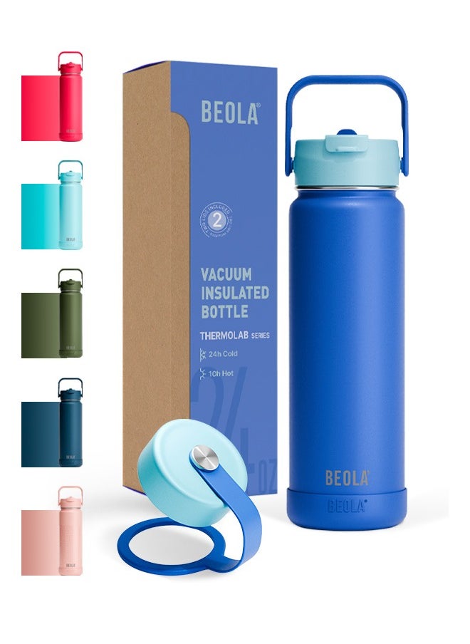 750ml Vacuum Insulated Water Bottle 18/8 Stainless Steel 304 Double Wall Thermos Bottle with Straw Lid and wide mouth, 2 lids included, Hot Cold Liquids Sports Bottle, 24oz (Lavender)