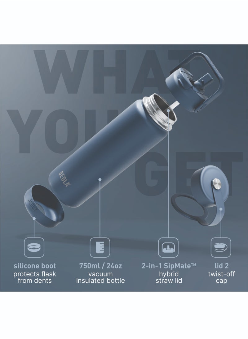 Insulated Thermos Water Bottle With Straw Lid and Wide Mouth - 750ml, Sailor Blue