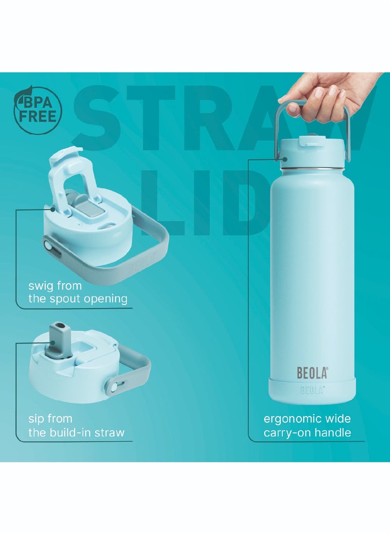 1200ml Water Bottle 18/8 Stainless Steel 304 Double Wall Insulated Thermos Bottle with a wide mouth, 2 lids included, Hot Cold Liquids Sports Bottle bella, 40oz Bottle (Sage Mist)