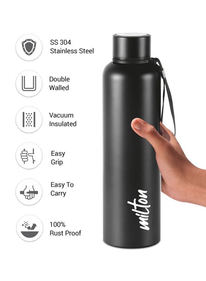 1050ml Vacuum Insulated Water Bottle, Keeps Drinks Hot and Cold for 24 Hours, 18/8 Stainless Steel, Double-Walled Thermos Flask with Inner Copper Coating for Sports, Gym, Office - Aura Black