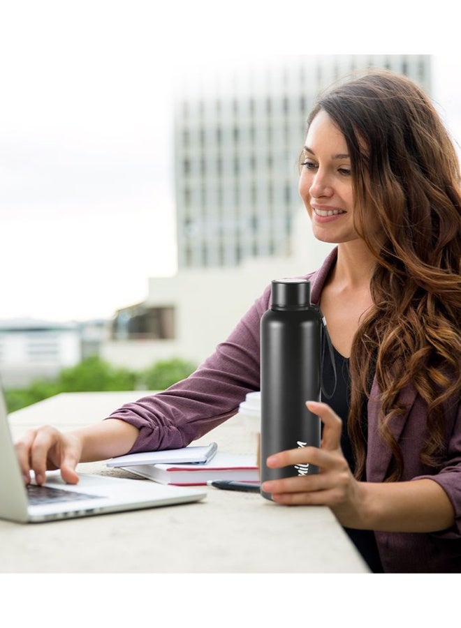 1050ml Vacuum Insulated Water Bottle, Keeps Drinks Hot and Cold for 24 Hours, 18/8 Stainless Steel, Double-Walled Thermos Flask with Inner Copper Coating for Sports, Gym, Office - Aura Black