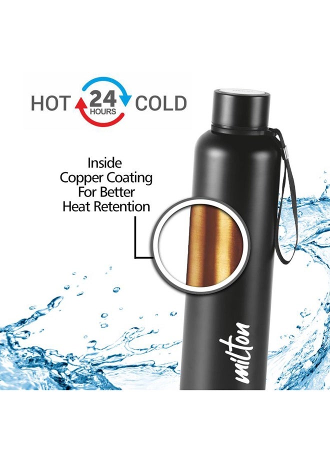 1050ml Vacuum Insulated Water Bottle, Keeps Drinks Hot and Cold for 24 Hours, 18/8 Stainless Steel, Double-Walled Thermos Flask with Inner Copper Coating for Sports, Gym, Office - Aura Black