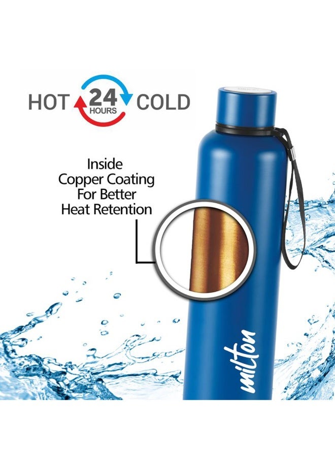 1050ml Vacuum Insulated Water Bottle, Keeps Drinks Hot and Cold for 24 Hours, 18/8 Stainless Steel, Double-Walled Thermos Flask with Inner Copper Coating for Gym, Office - Aura Dark Blue