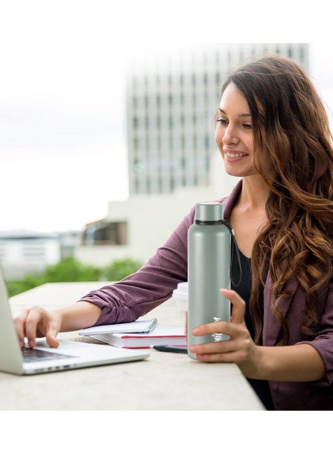 1050ml Vacuum Insulated Water Bottle, Keeps Drinks Hot and Cold for 24 Hours, 18/8 Stainless Steel, Double-Walled Thermos Flask with Inner Copper Coating for Sports, Gym, Office - Aura Grey