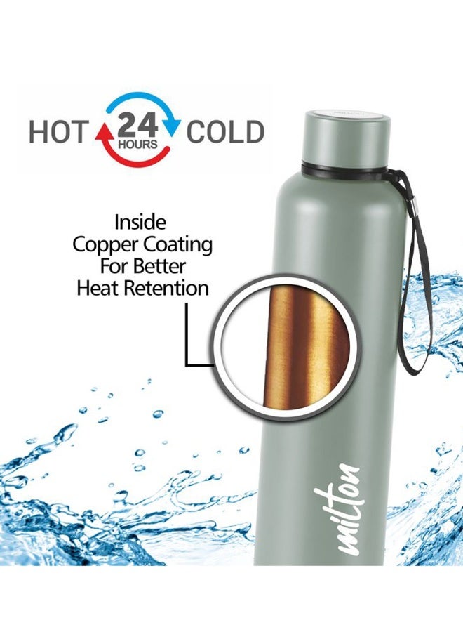 1050ml Vacuum Insulated Water Bottle, Keeps Drinks Hot and Cold for 24 Hours, 18/8 Stainless Steel, Double-Walled Thermos Flask with Inner Copper Coating for Sports, Gym, Office - Aura Grey