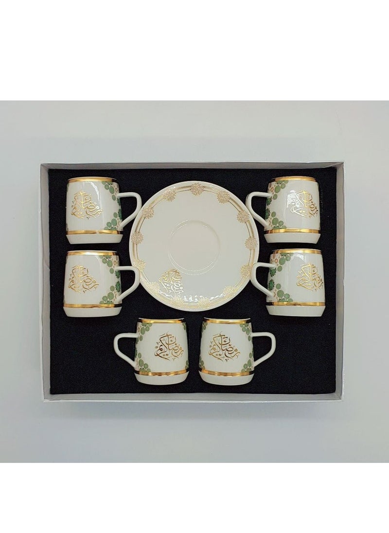 Permier 6-Piece Coffee/Tea Ceramic Cup and Saucer Set white&gold  6 x 80ml