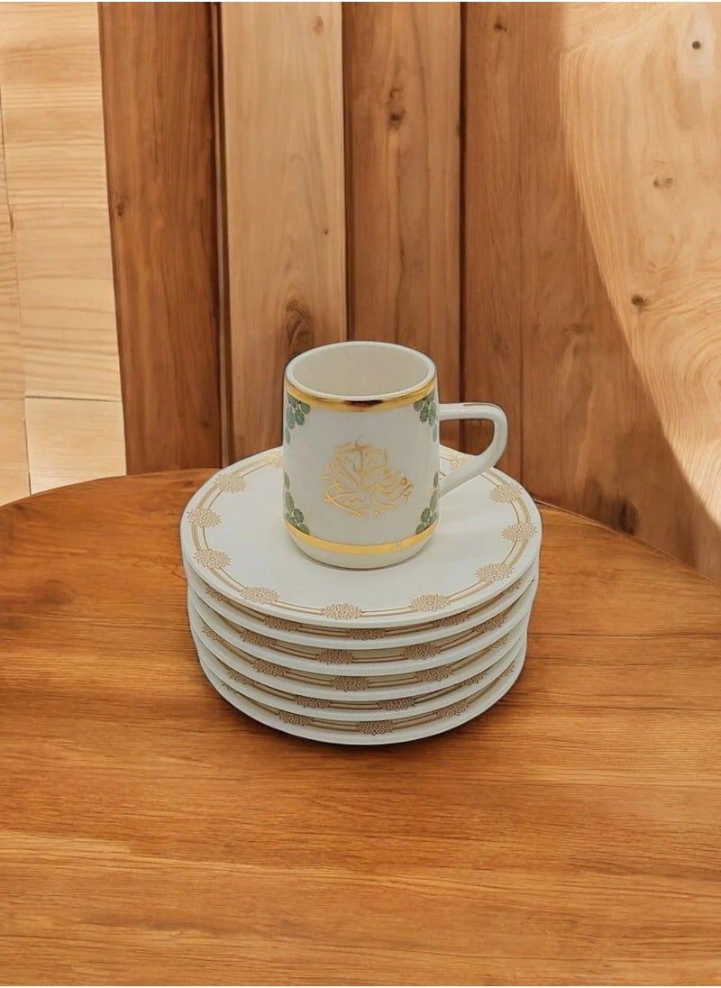 Permier 6-Piece Coffee/Tea Ceramic Cup and Saucer Set white&gold  6 x 80ml