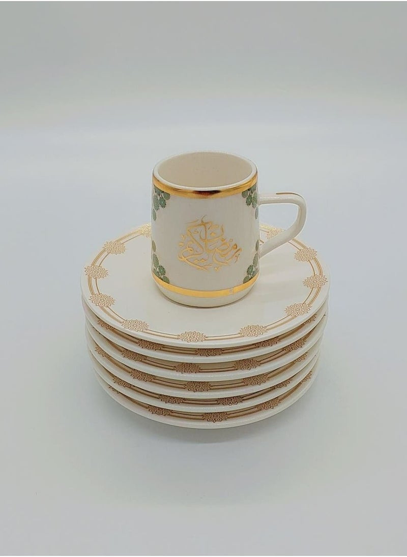Permier 6-Piece Coffee/Tea Ceramic Cup and Saucer Set white&gold  6 x 80ml