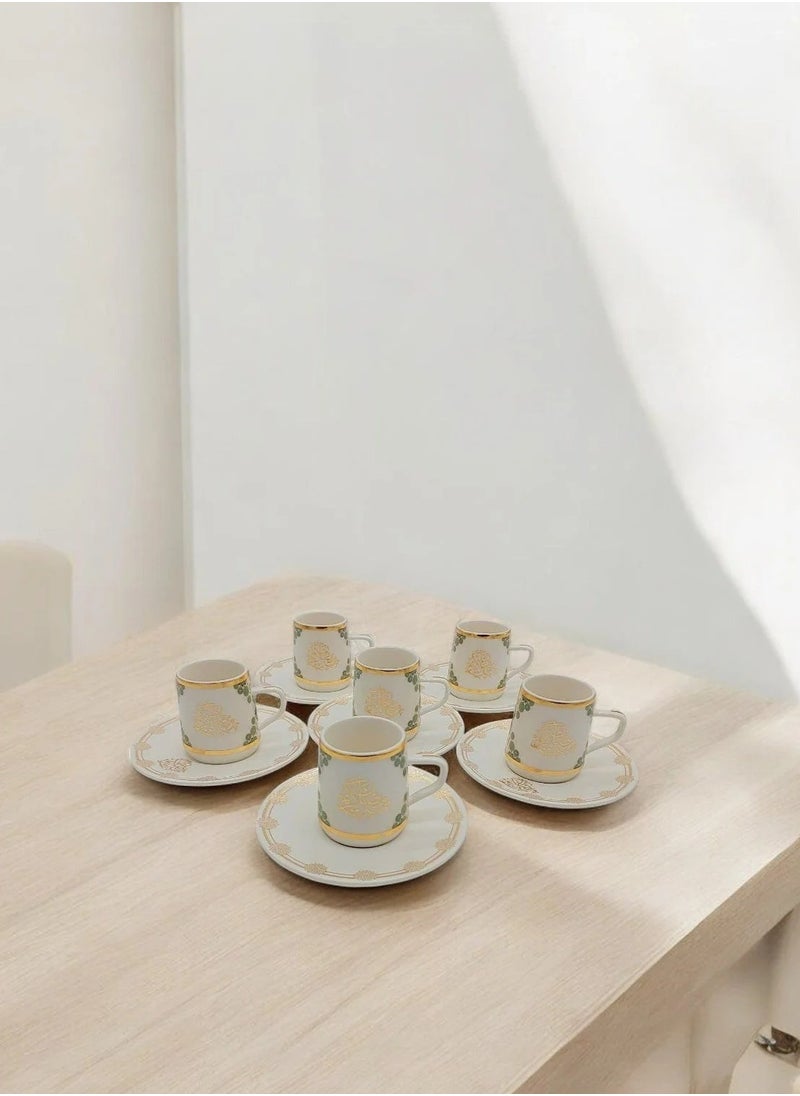 Permier 6-Piece Coffee/Tea Ceramic Cup and Saucer Set white&gold  6 x 80ml