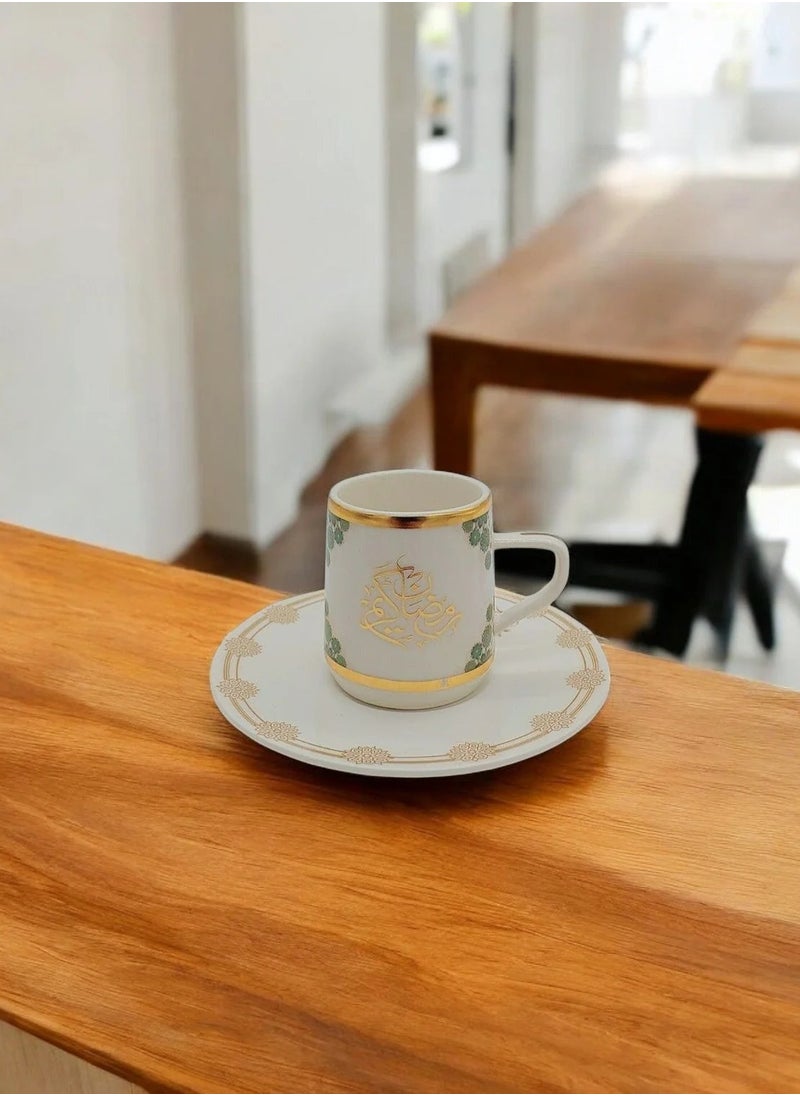 Permier 6-Piece Coffee/Tea Ceramic Cup and Saucer Set white&gold  6 x 80ml