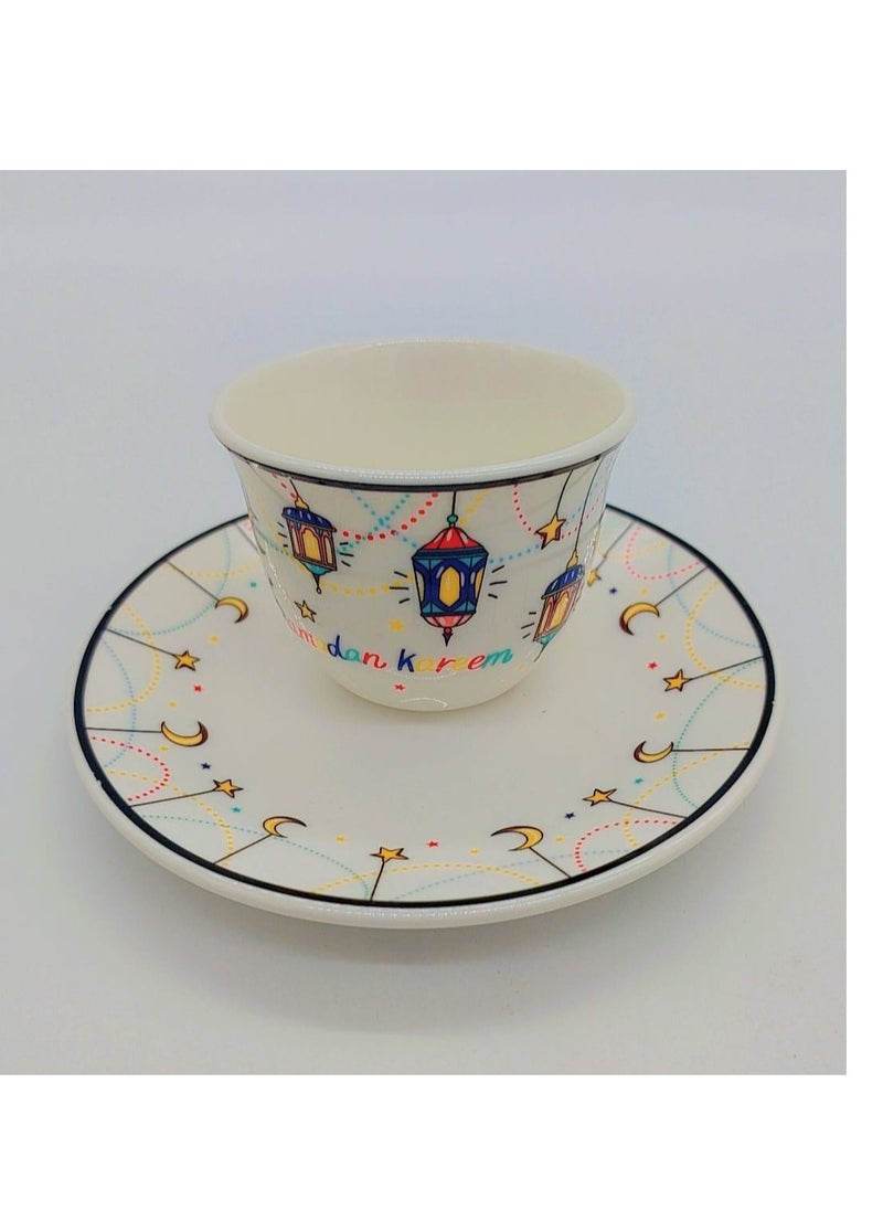 Ceramic ramadan kareem Cawa Cup And Saucer, , 18 Pcs Set, 80Ml