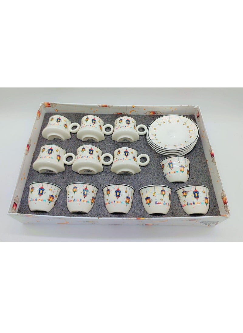 Ceramic ramadan kareem Cawa Cup And Saucer, , 18 Pcs Set, 80Ml