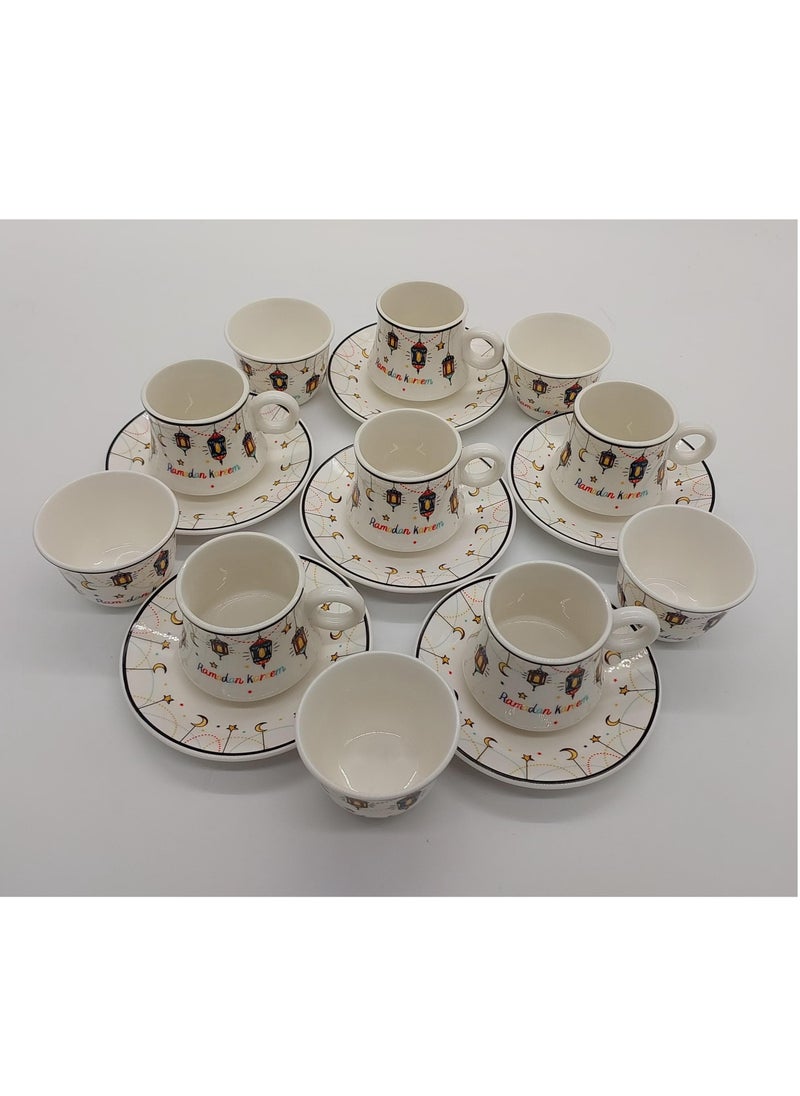 Ceramic ramadan kareem Cawa Cup And Saucer, , 18 Pcs Set, 80Ml