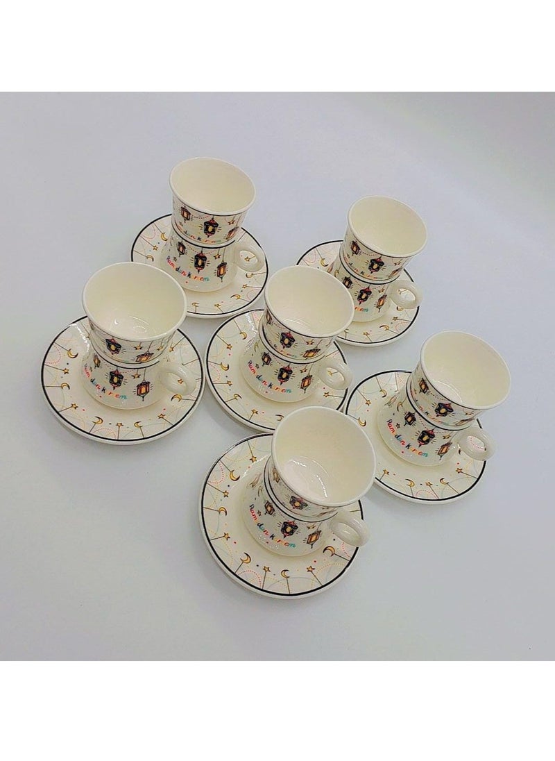 Ceramic ramadan kareem Cawa Cup And Saucer, , 18 Pcs Set, 80Ml