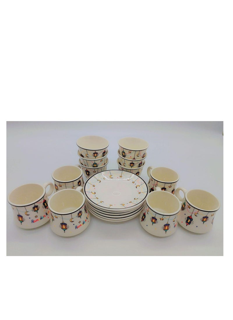 Ceramic ramadan kareem Cawa Cup And Saucer, , 18 Pcs Set, 80Ml