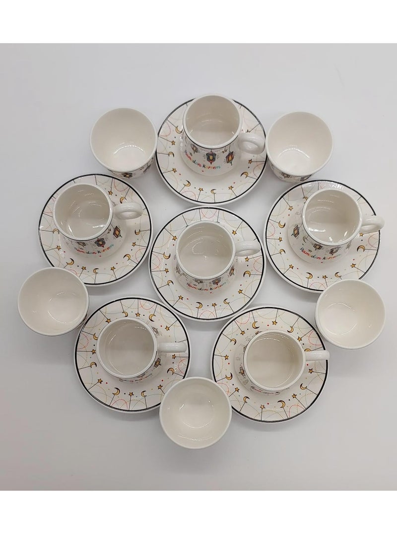 Ceramic ramadan kareem Cawa Cup And Saucer, , 18 Pcs Set, 80Ml