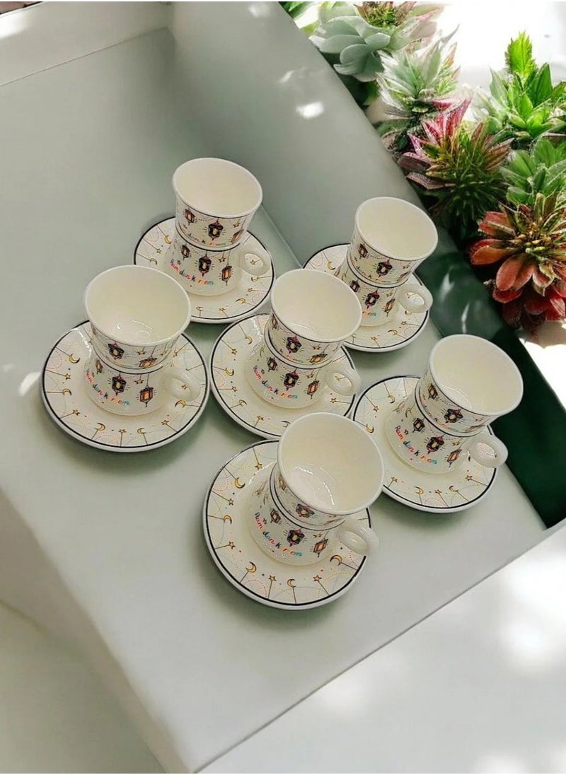 Ceramic ramadan kareem Cawa Cup And Saucer, , 18 Pcs Set, 80Ml