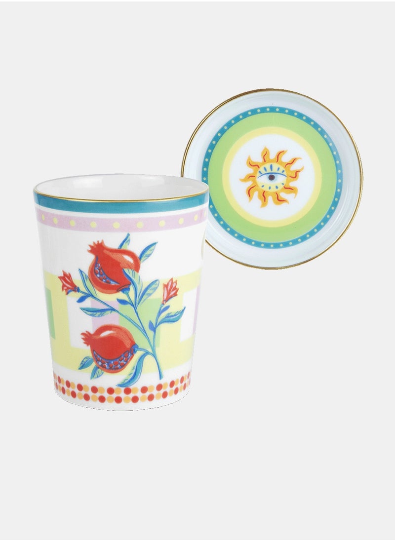 Mamma Mia Porcelain Cup with Lid/Saucer – Pomegranate (Ø 9 cm, H 12 cm)