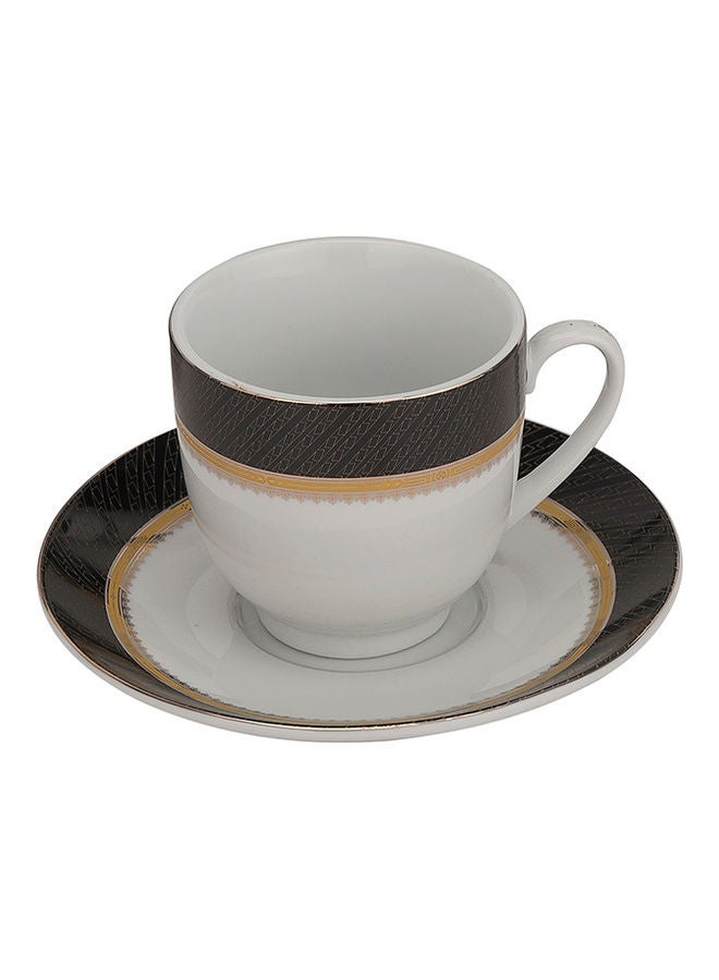 12-Piece Premium Porcelain Cup And Saucer Set White/Brown 180ml