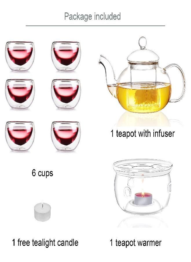 Jusalpha® 11 PC-Glass Filtering Tea Maker Teapot with a Warmer and 6 Tea Cups Set (Version 1, 27 OZ)